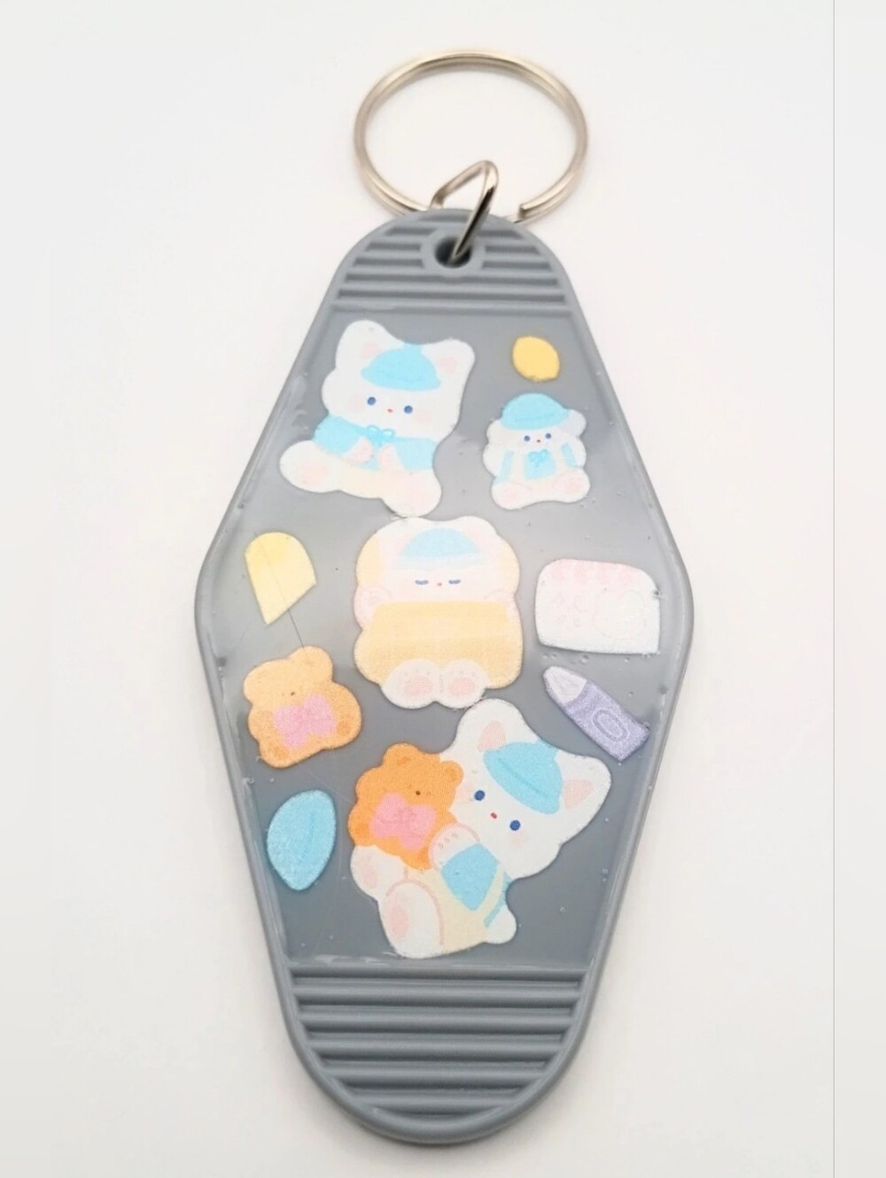 Gray Cute Animal Sticker Key & Card Holder Keychain - Picture 1 of 1